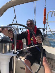 John enjoying sailing Pardela!
